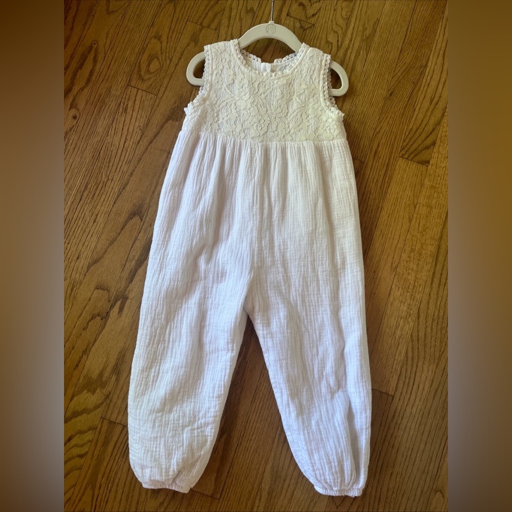 Indie Blue 100% Cotton White Lace Gauze Romper 3T Girl Beach Picture Classic